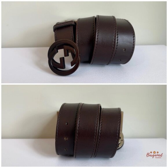 Authentic Gucci Dark Brown Leather Bamboo Interlocking G Buckle Belt 95/38 - Picture 8 of 13